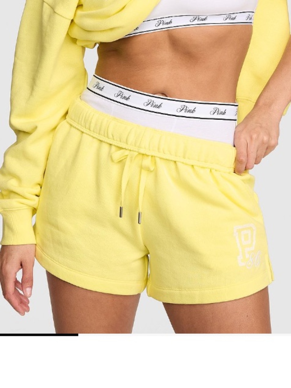 💛VS Pink roll down campus fleece shorts sz XL NWT